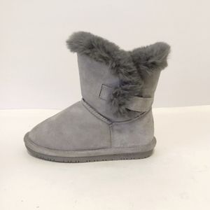 Bearpaw Youth Gray Faux Suede Faux Fur Shearling Lined  Ankle Boots sz 13